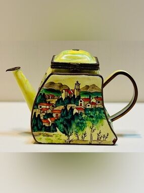 Kelvin Chen Teapot Trinket Box Enamel Hand Painted Signed 2001